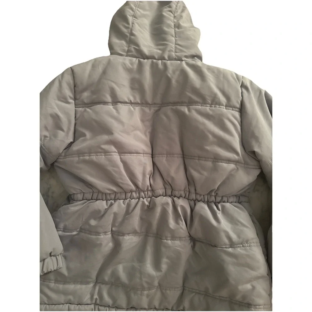 Hello Kitty Sanrio Grey Puffer Jacket‎ Hooded Faux Fur Trim Pink Lining Girls 12